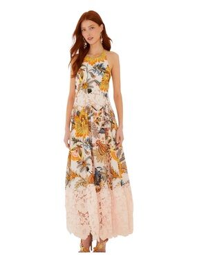 FARM RIO Ligia Floral Light Pink Lace Maxi Dress